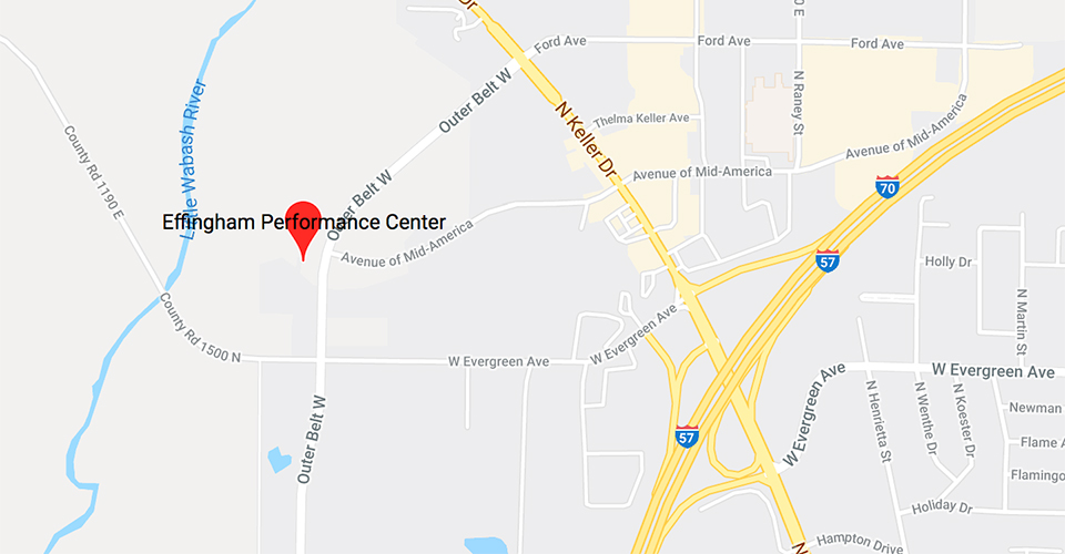 map showing the Effingham Performance Center location