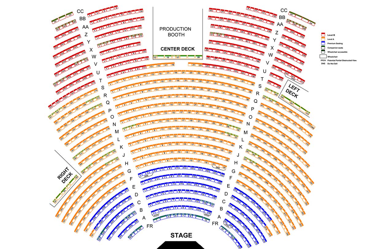 a chart showing the layout of seating inside The Effingham Performance Center